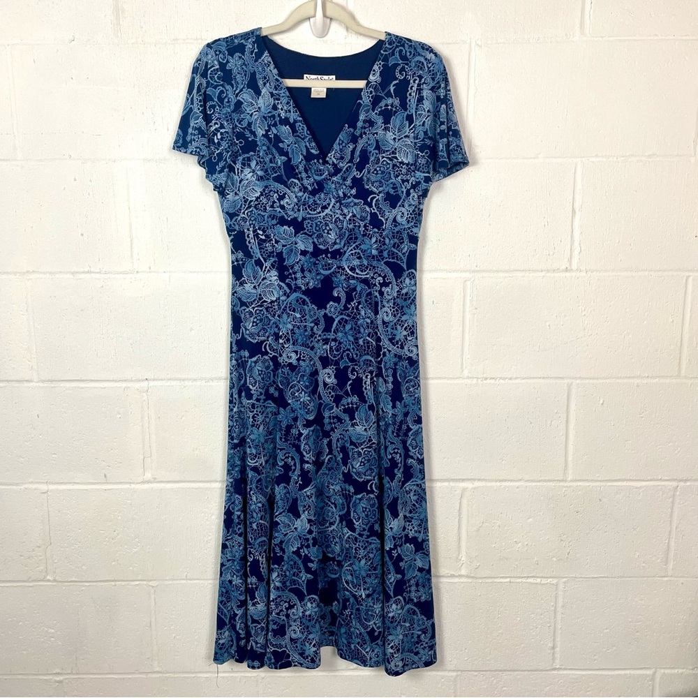 NorthStyle Babydoll Midi Dress Blue Floral‎ Y2K Romantic Dark Fairy Ethereal XS